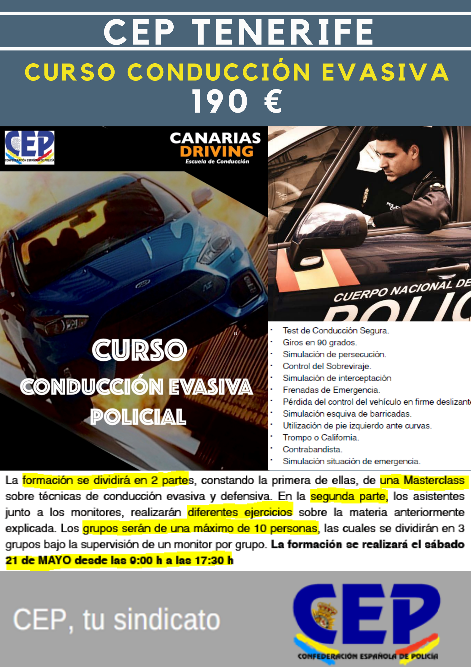 CEP Tenerife oferta formación teórica y práctica conducción evasiva policial