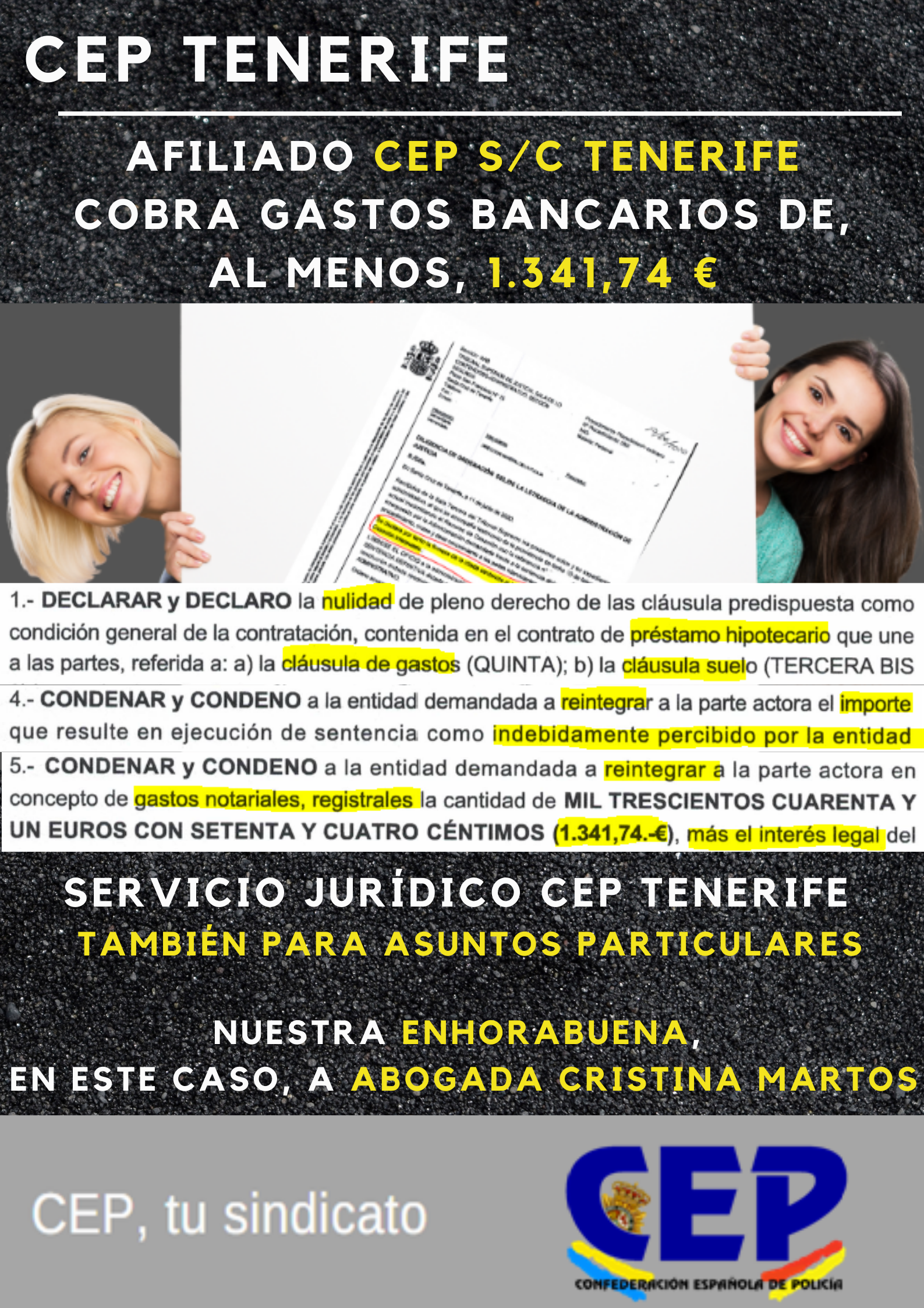 Servicio Jurídico. Afiliado cobra 1341 € por por gastos bancarios indebidos