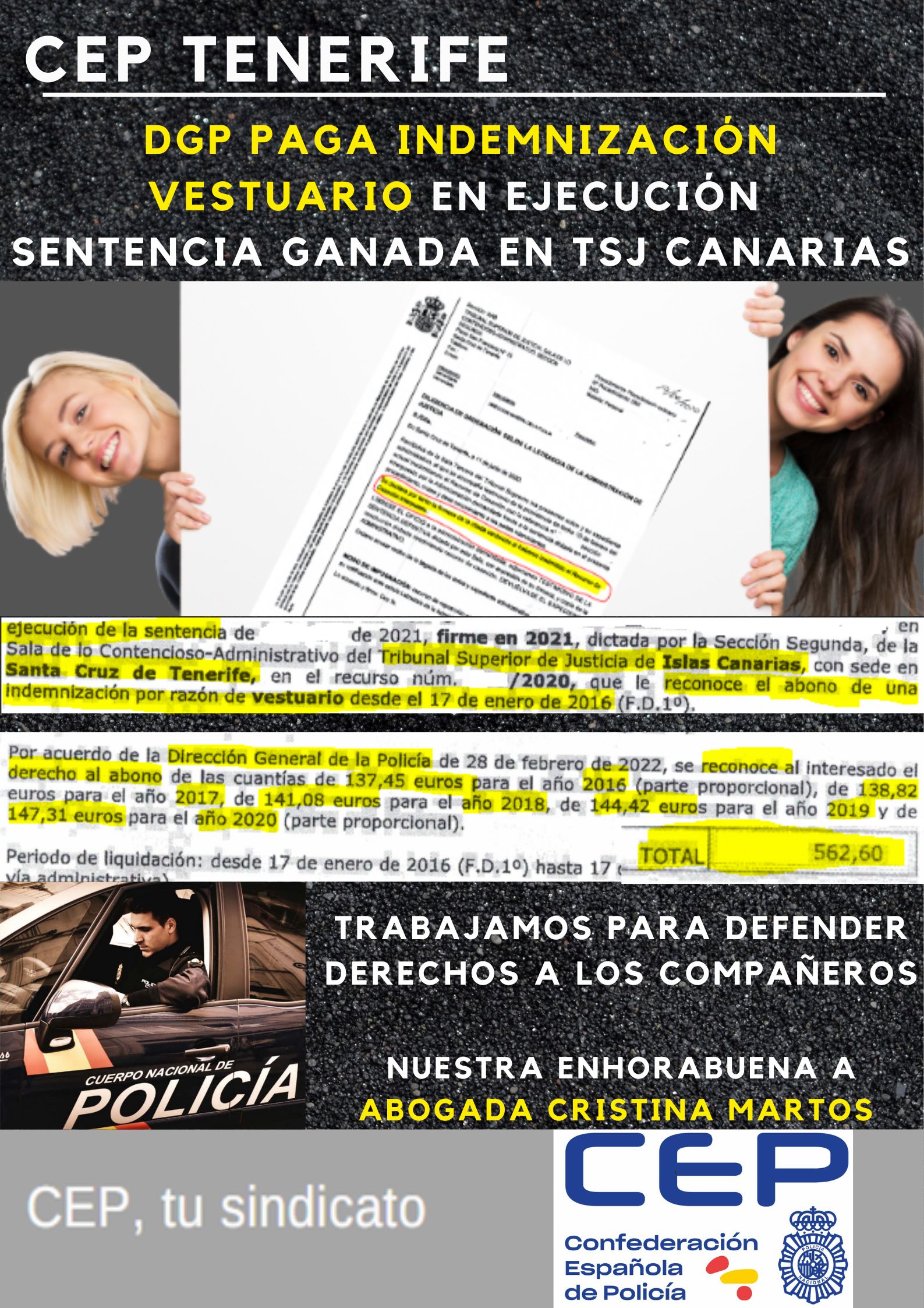 DGP paga indemnización vestuario de paisano en ejecución sentencia ganada en TSJ Canarias