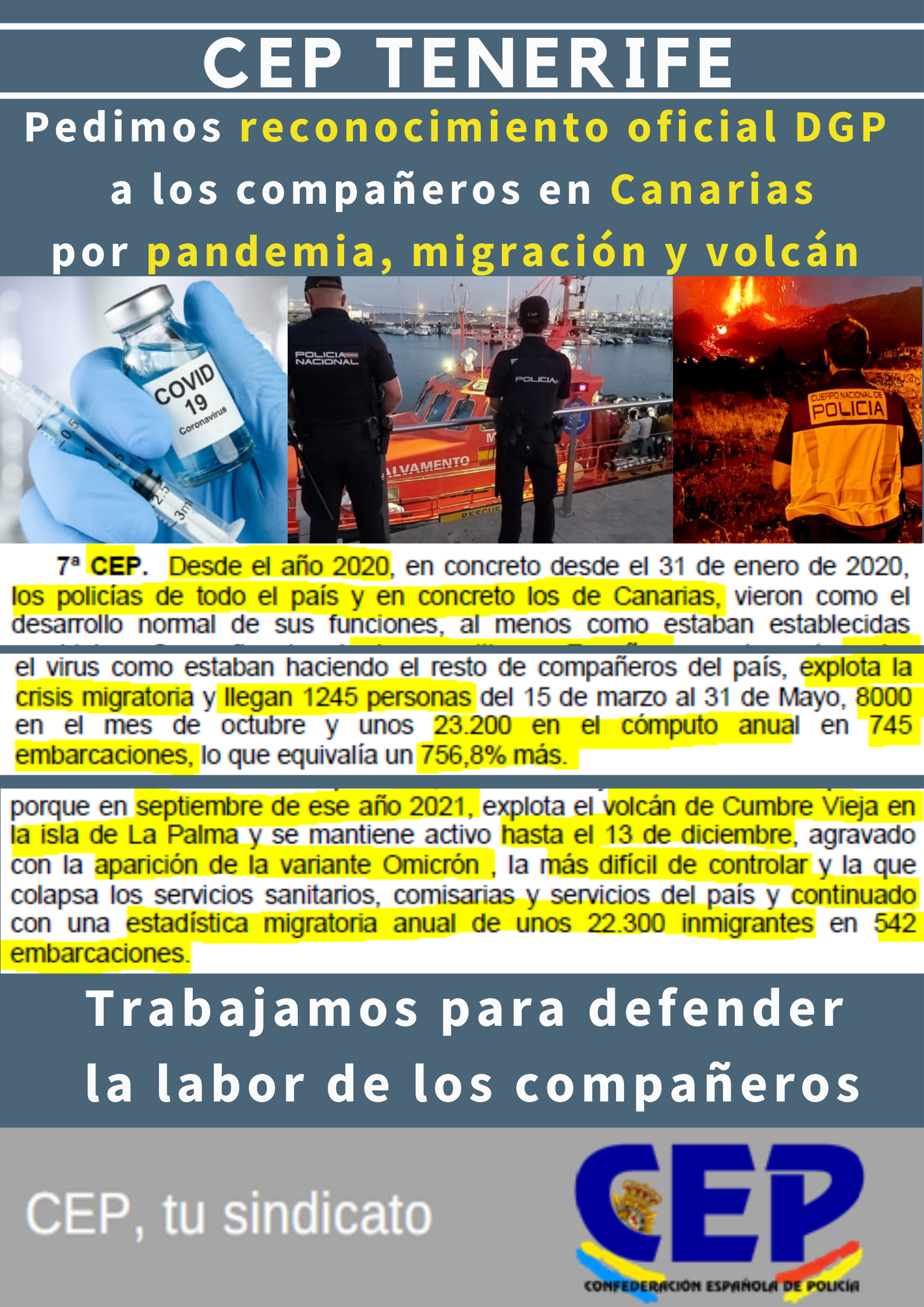Pedimos reconocimiento oficial DGP compañeros en Canarias por pandemia, migración y volcán