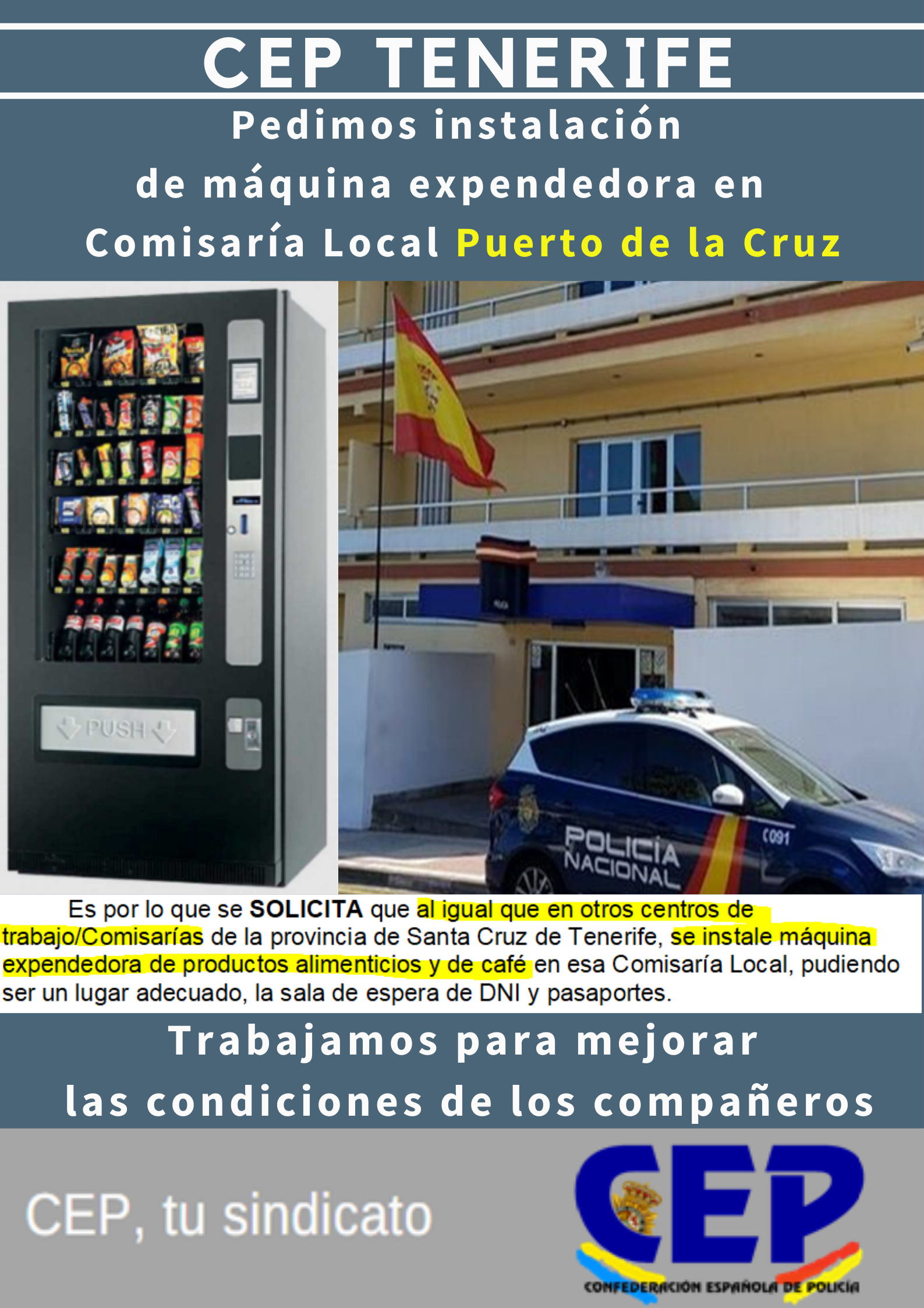 Pedimos máquina expendedora productos alimenticios en Comisaría  Puerto de la Cruz