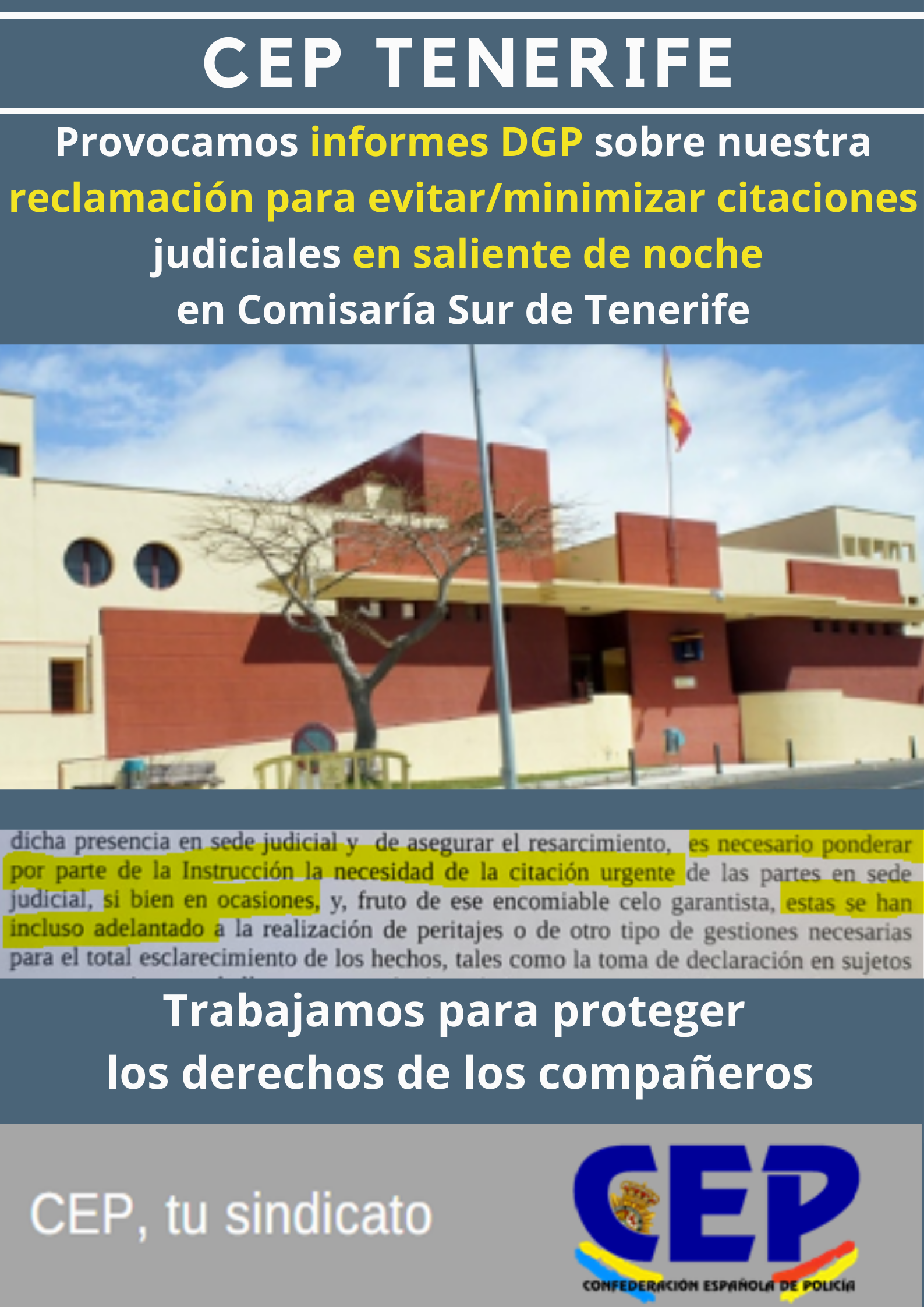 Provocamos informes DGP sobre minimizar citaciones judiciales en saliente noche radiopatrullas Sur de Tenerife