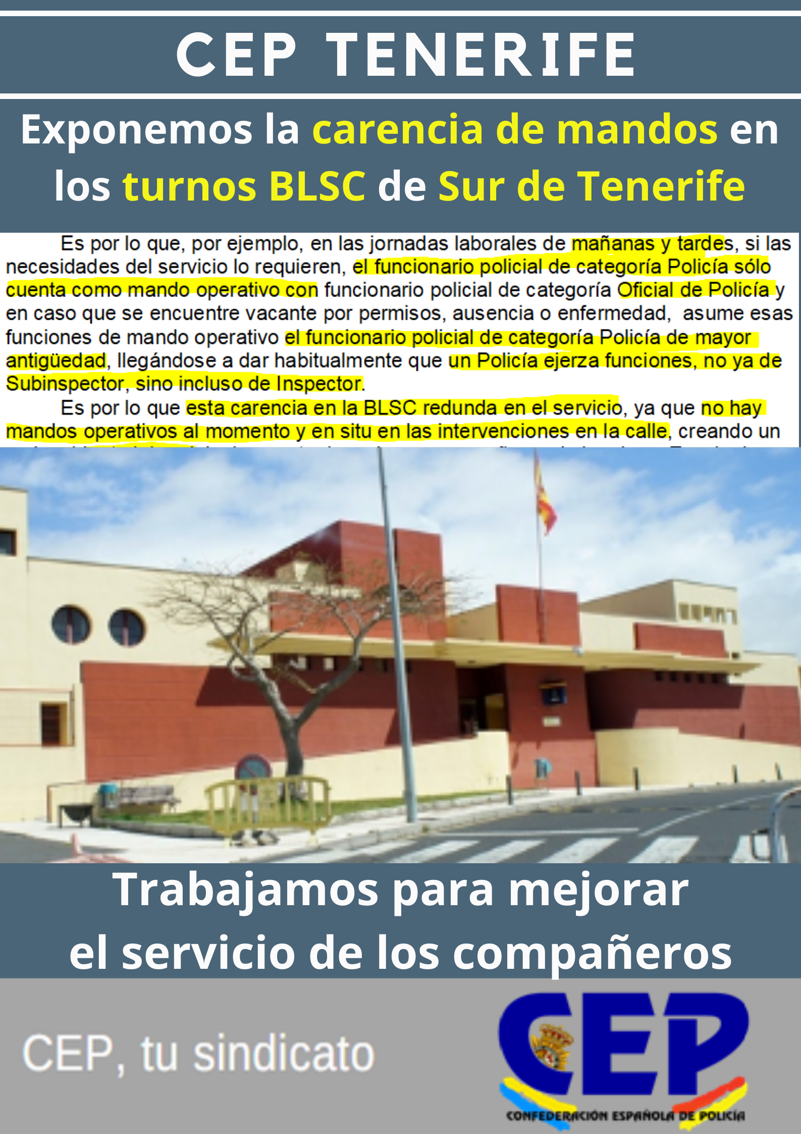 Exponemos la carencia de mandos en los turnos BLSC Sur de Tenerife