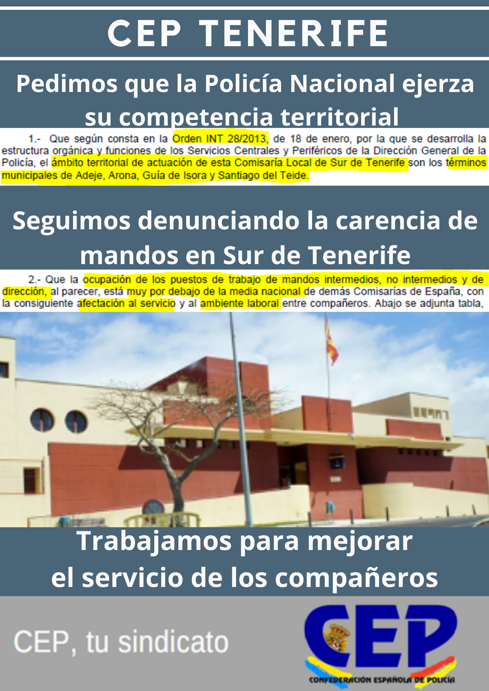 Pedimos que PN ejerza su competencia territorial y seguimos denunciando carencia de mandos en Sur de Tenerife