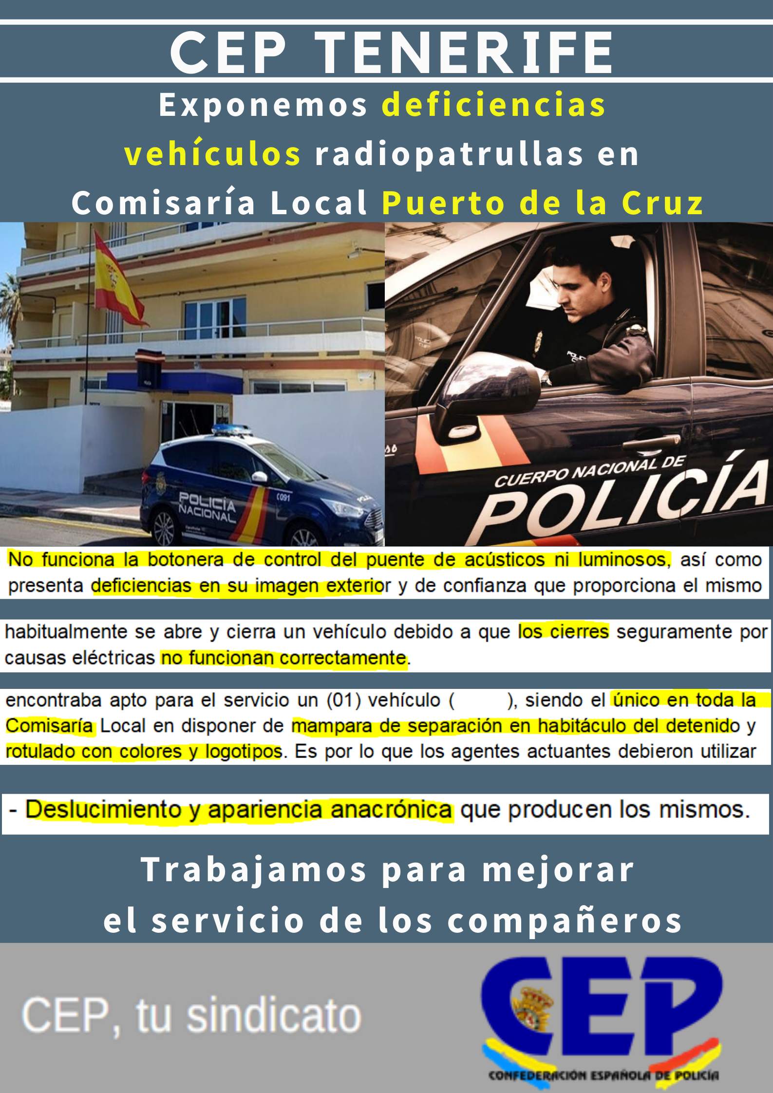 Exponemos deficiencias vehículos radiopatrullas en Comisaría Local Puerto de la Cruz