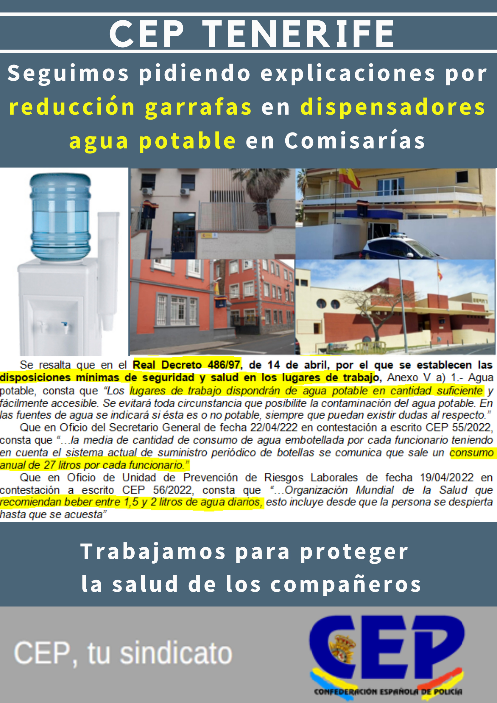 Seguimos pidiendo explicaciones reducción garrafas en dispensadores agua potable en comisarías
