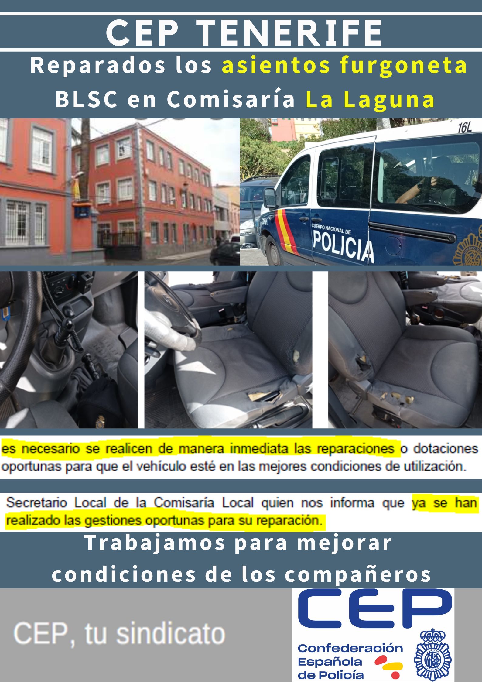 Reparados deficiencias asientos (rotura o agujeros) furgoneta BLSC La Laguna