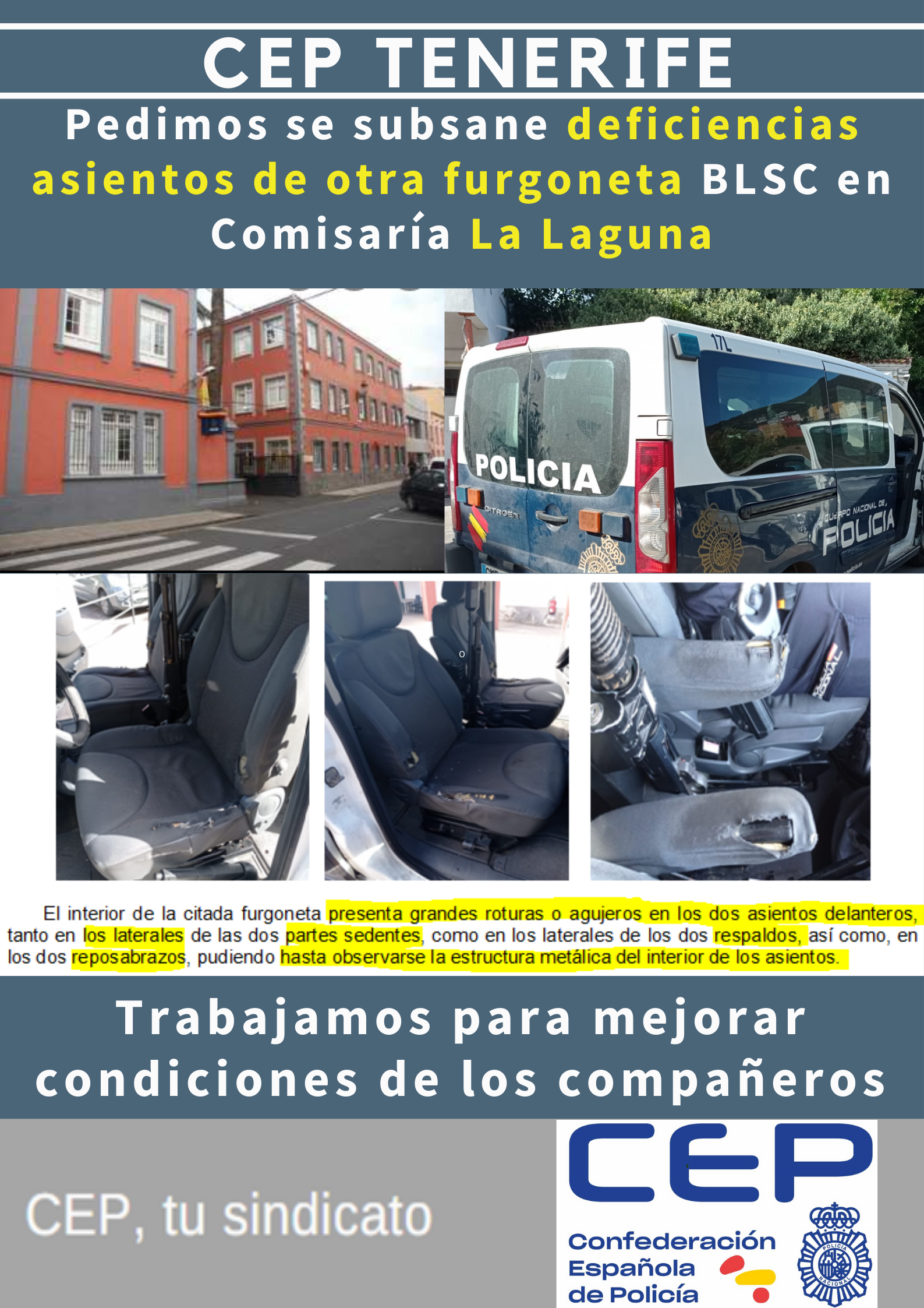 Pedimos subsanar deficiencias de otra furgoneta BLSC comisaría La Laguna