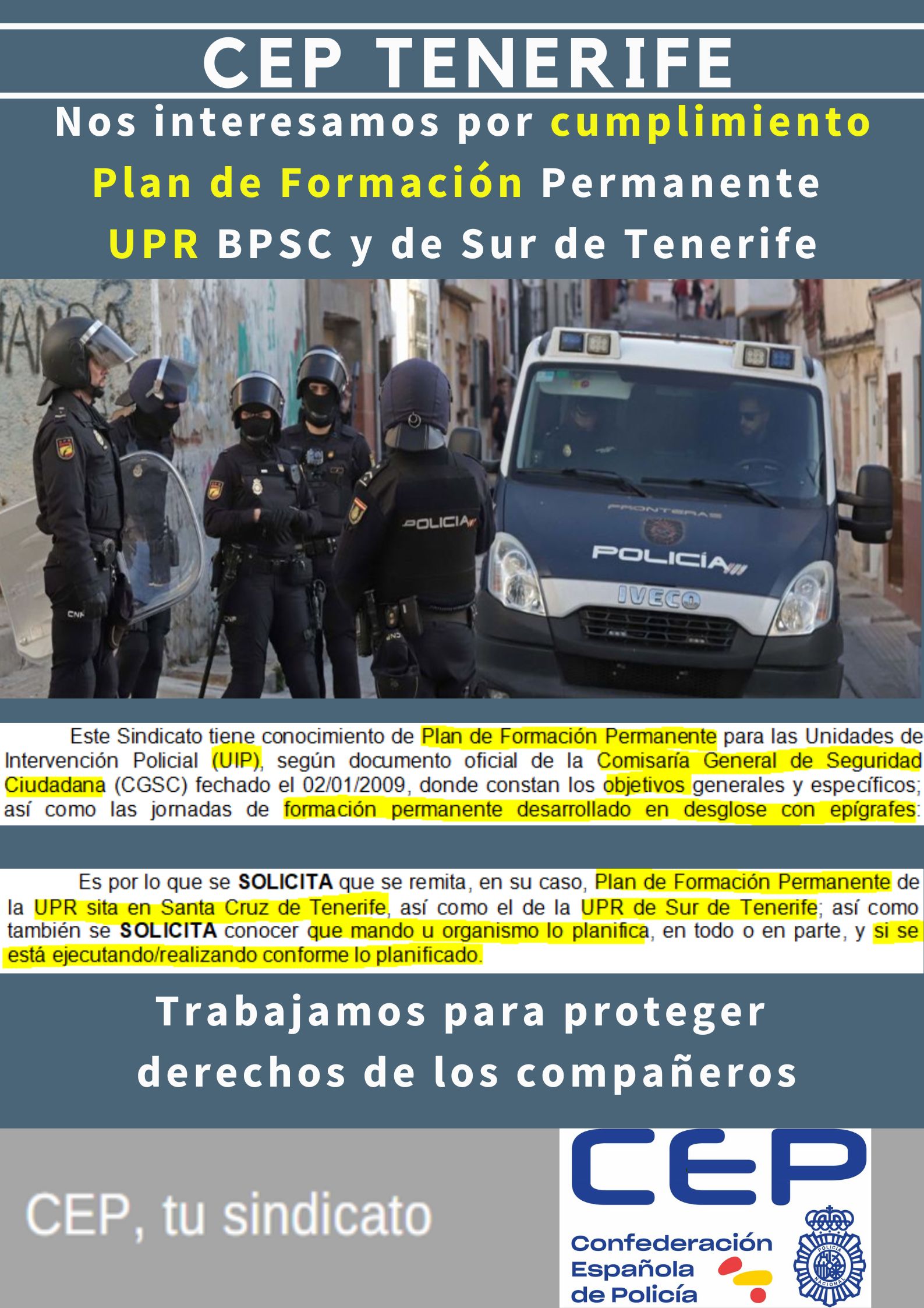 Nos interesamos por cumplimiento plan formación permanente UPR BPSC y Sur de Tenerife