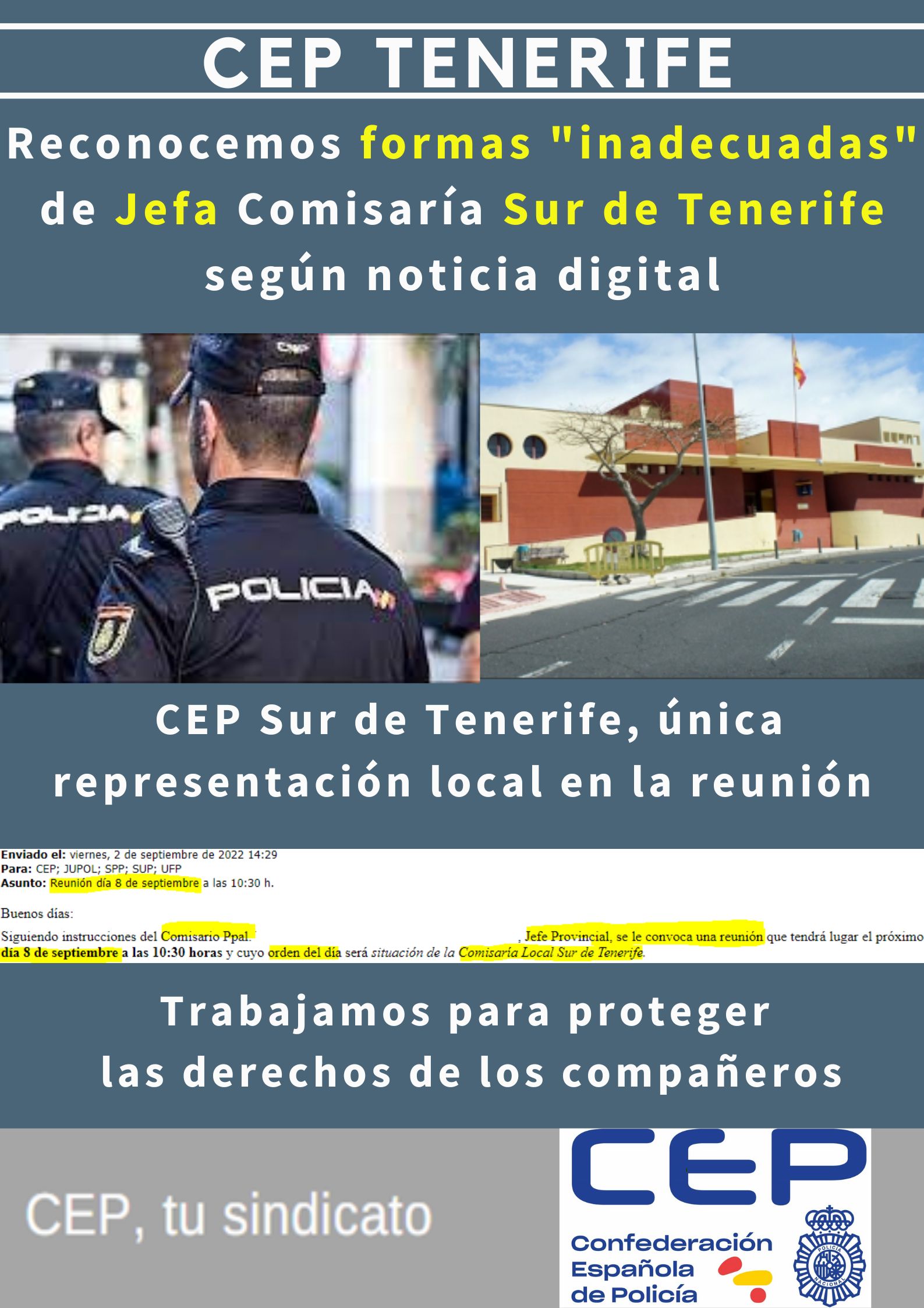 Reconocemos formas inadecuadas Jefa Comisaría Sur de Tenerife