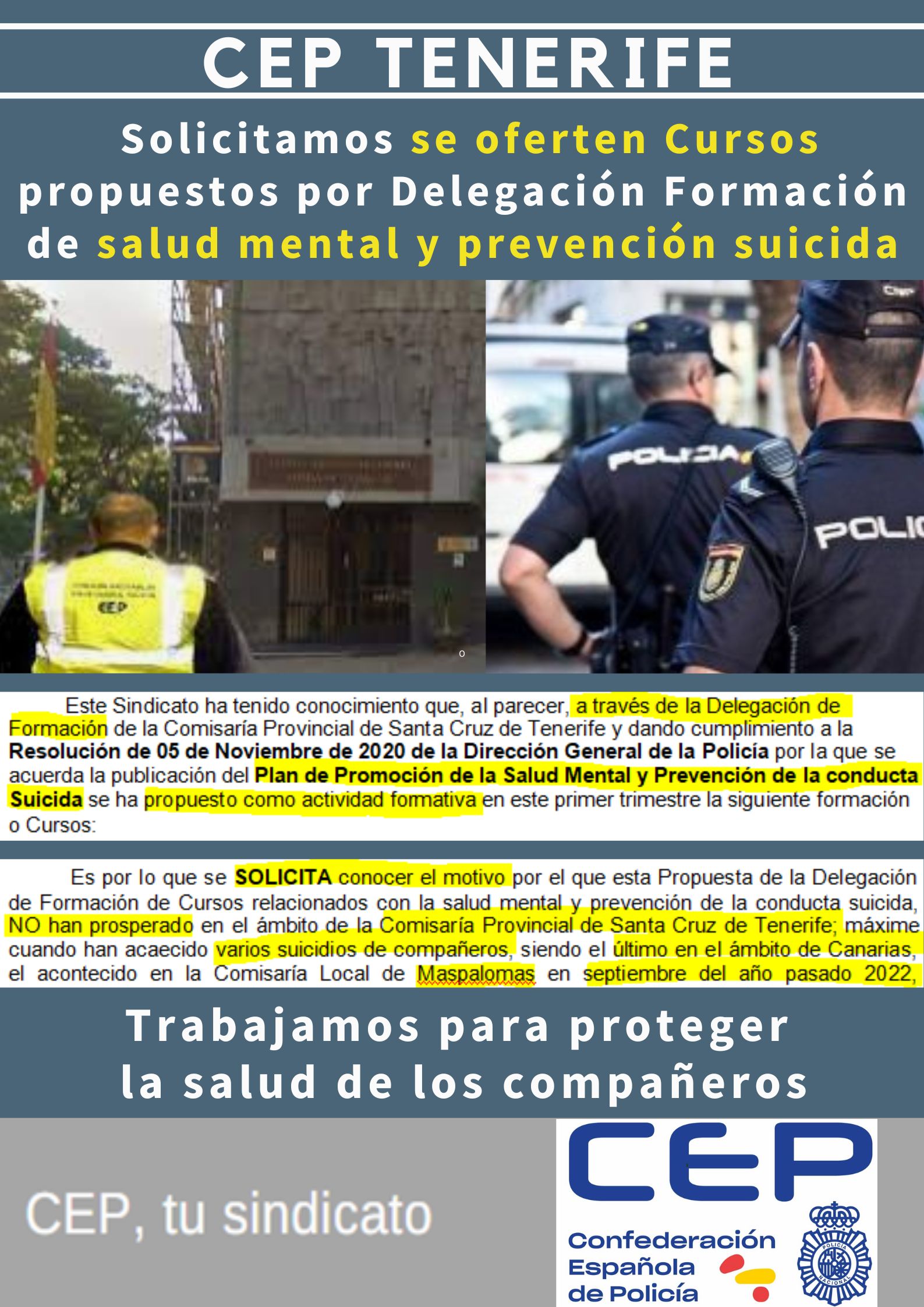 Solicitamos que se oferten cursos propuestos por delegación formación sobre salud mental y prevención conducta suicida